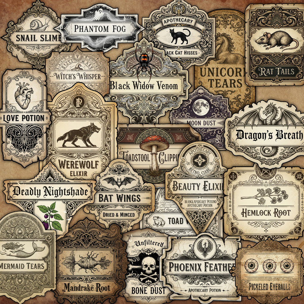 Halloween Apothecary Bottle Label Stickers – Set of 22