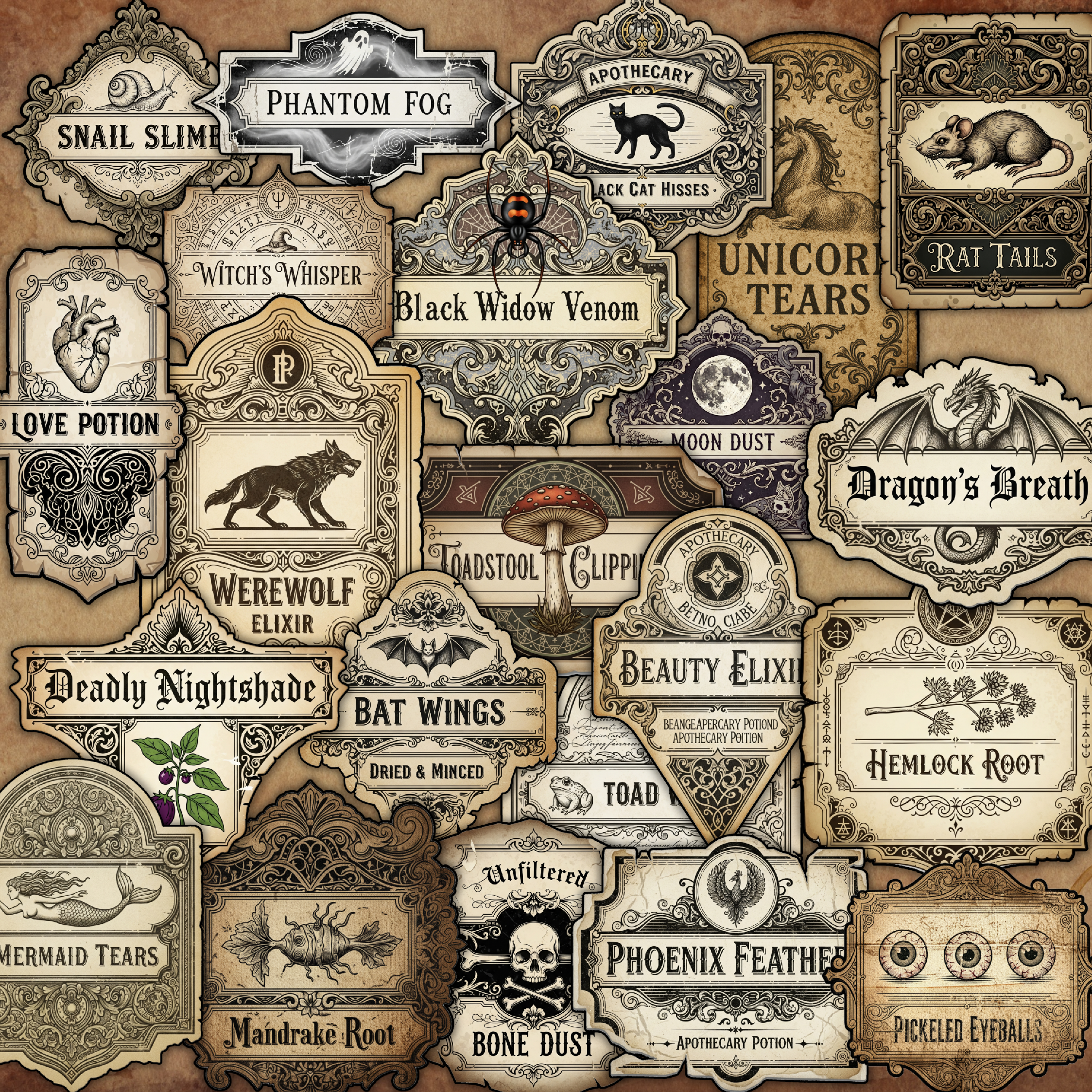 Halloween Apothecary Bottle Label Stickers – Set of 22